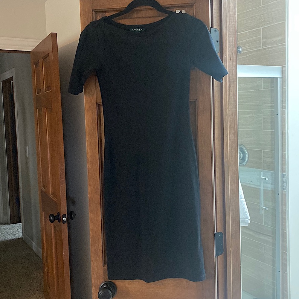 Ralph Lauren Black Cotton Dress. 3/4 Sleeve and knee length. Size XS